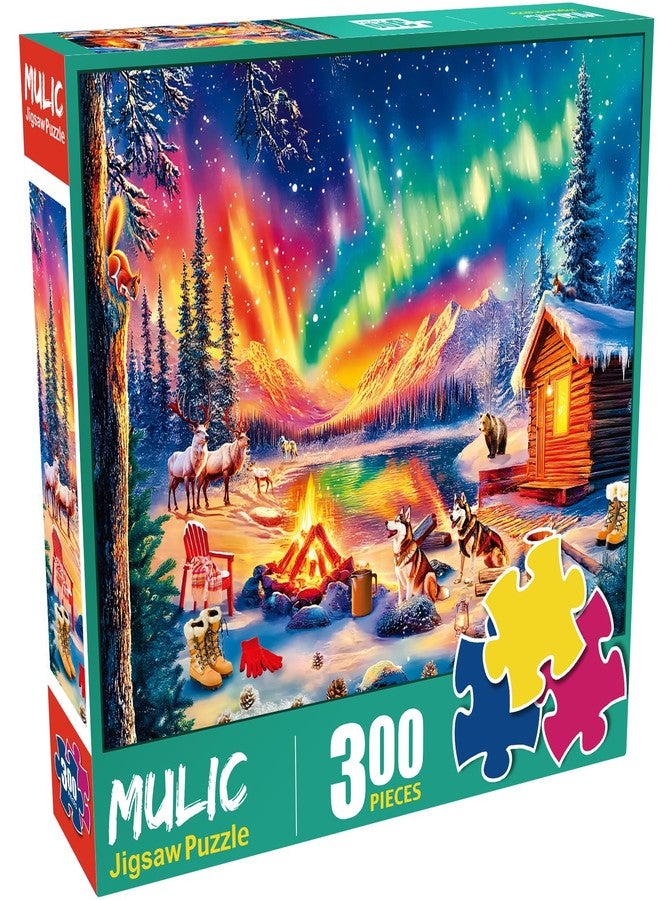 Mulic 300 Piece Puzzles for Adults Large Piece - Jigsaw Puzzles for Kids Seniors - Campfire Under The Northern Lights - Image 2